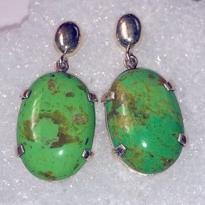 Green Turquoise Earrings 13.4G Sterling Silver 925